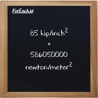 85 kip/inch<sup>2</sup> is equivalent to 586050000 newton/meter<sup>2</sup> (85 ksi is equivalent to 586050000 N/m<sup>2</sup>)
